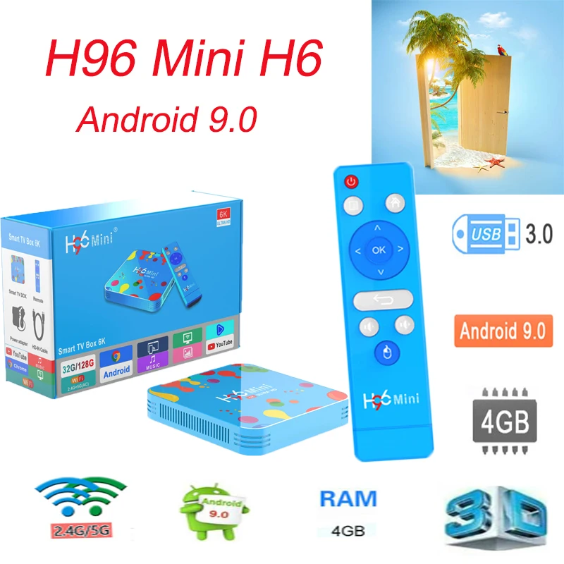 H96 мини H6 в Декодер каналов кабельного телевидения es Full HD Android 9,0 Смарт ТВ Декодер каналов кабельного телевидения для Bluetooth Allwinner H6 4 ядра 64-бит ARM Cortex-A53