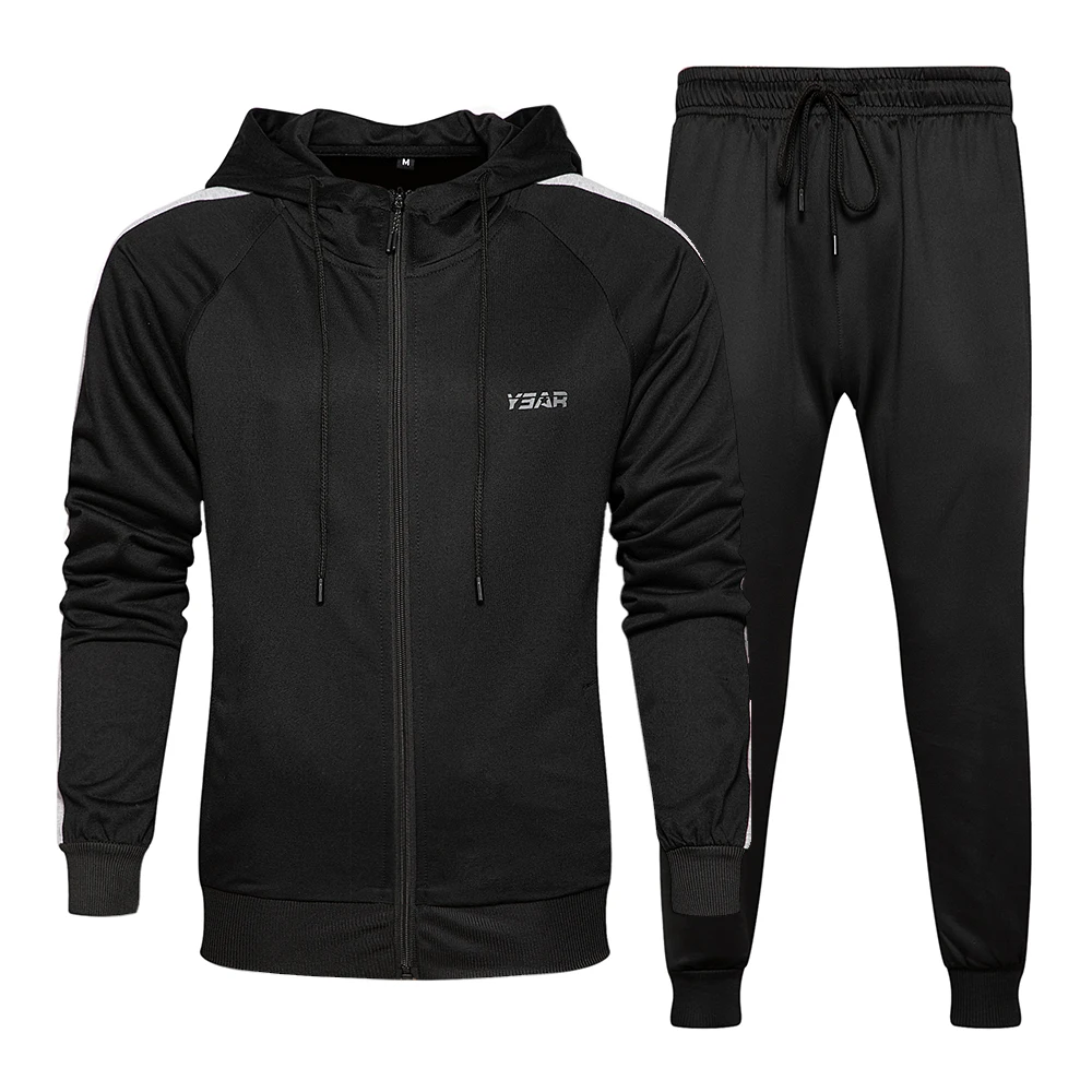 

2020 new autumn winter classic color matching design men's casual fashion hooded sweater suit men training sports suit cycling