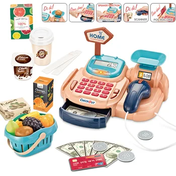 

Children's Simulation Cashier Play House Toy Supermarket With Shopping Basket Luxury Cash Register Combination Set Kids birthday