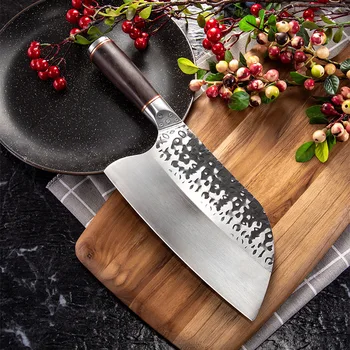 

SHUOJI Chef's Butcher Knife High Carbon Steel Chinese Chopper Cleaver Handmade Forged Kitchen Slicer Knives with Ebony Handle
