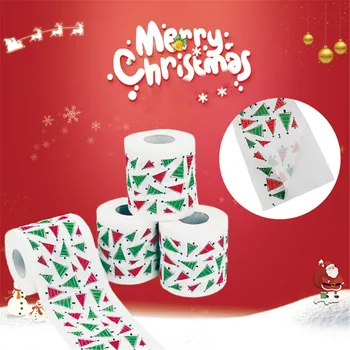 

40# Christmas pattern color toilet paper Santa Christmas tree printed tissue Christmas Decoration рождество navidad
