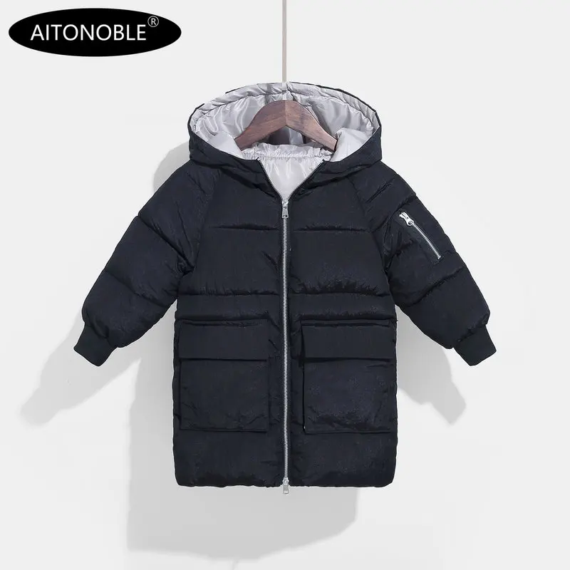 Aitonoble New Kids Down Jacket Parkas Children Down Coats and Parkas Wearing Coat with a Patch As a Gift
