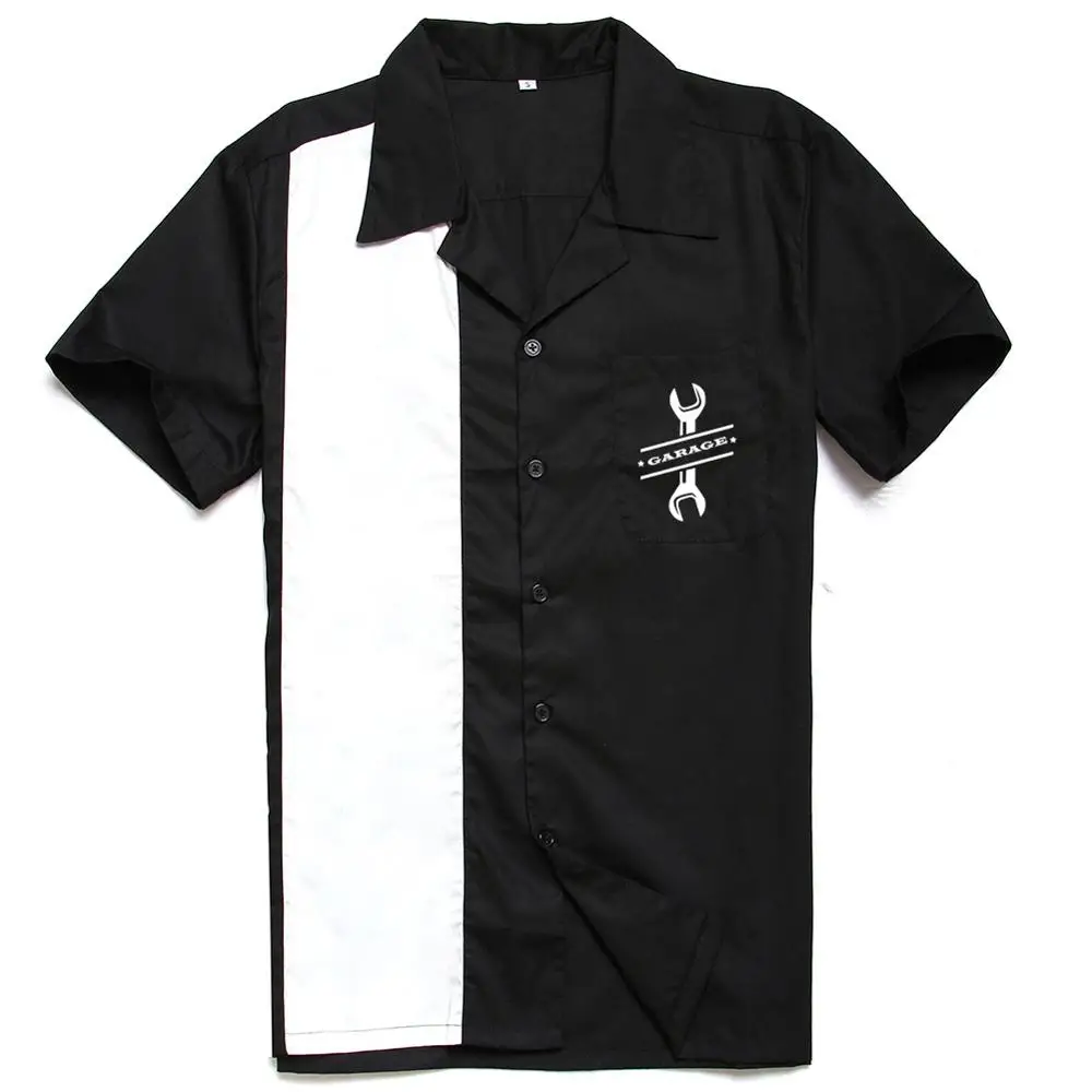 3XL размера плюс, мужская рубашка, Ретро стиль, короткий рукав, черный, красный, рокабилли, боулинг, хлопок, повседневные рубашки для мужчин
