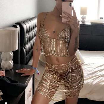 

Shiny Diamante Camis Sexy Halter Deep V Neck See Through Hollow Out Patchwork Backless Crop Top Clubwear Lady Cover Up Camisole