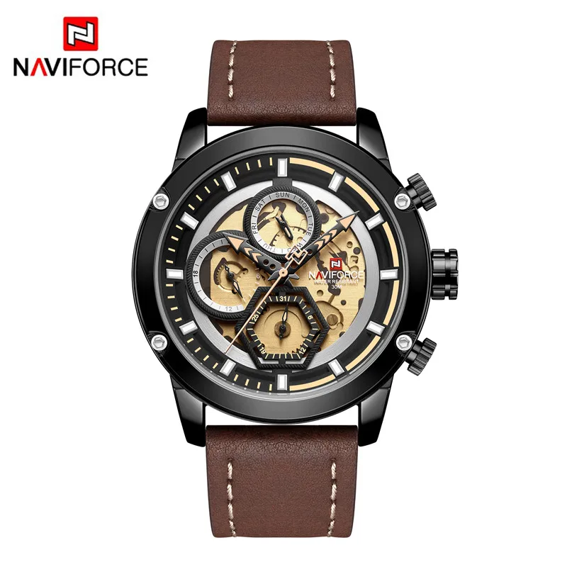 NA916704 without box NAVIFORCE модные мужские часы лучший бренд Роскошные синие спортивные мужские наручные часы военные из натуральной кожи Дата Неделя кварцевые мужские часы 9167 - Цвет: NA916704 without box