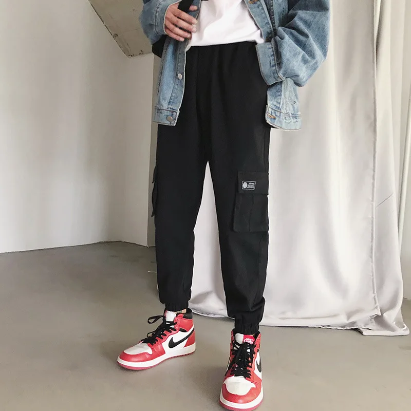 

2018 Autumn Men's Korean-style Youth Solid Color Bib Overall Beam Leg Loose-Fit Multi-pockets Capri Casual Large Size Skinny Pan