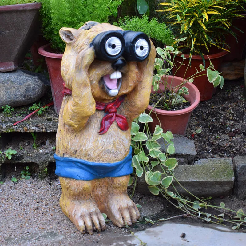 Garden Decoration Creative Watching Groundhog Decoration Solar Electronic Night Light Garden Villa Decoration M2658
