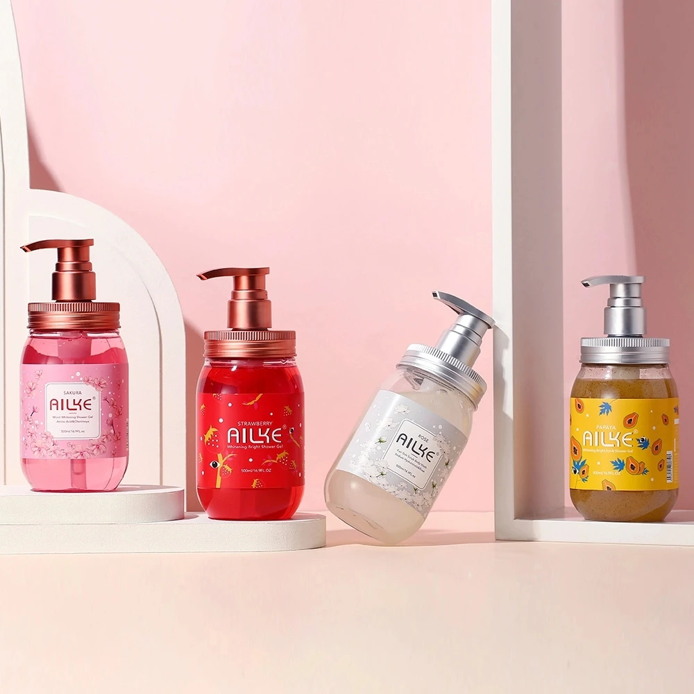 AILKE Shower gel Shampoo women Clean Whitening Scrub flowers Exfoliating Moisturizing smooth gel douche bath foam femal