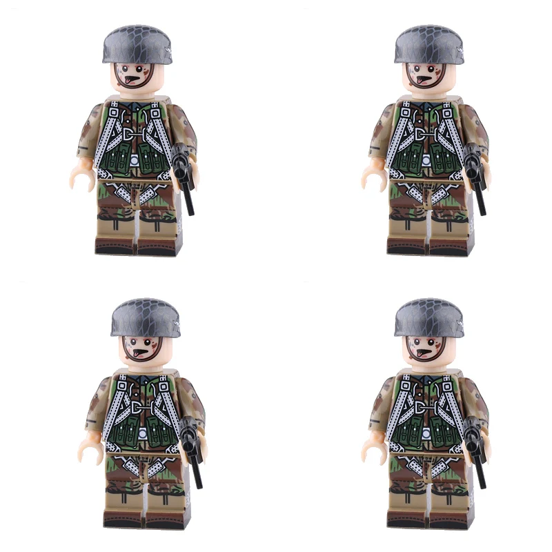 WW2 военная армия солдат фигурки строительные блоки Minifigs армейский солдатский шлем оружие шарф аксессуары Кирпичи игрушки для детей - Цвет: S19-4PCS