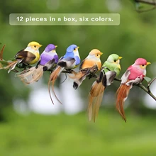  12pcs/Set Artificial Feather Bird Fake Birds Decoration Foam Animal Wedding Home Garden Ornament Birthday Gift Craft Bird Models 
