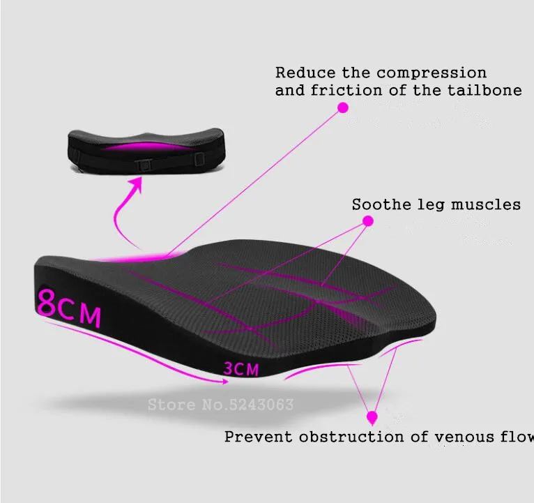 Memory Foam Seat Cushion Pillow Chair Cushion Seat Pad Car Hip Massage Pillow Office Chair pads Support Orthopedic Pain Relief 2