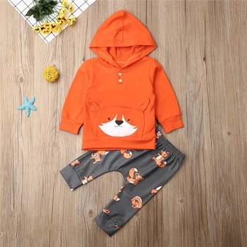 

2020 Autumn Toddler Infant Baby Girl Boy Clothes Set Long Sleeve Fox Print Hooded Top+Pants Outfits Costume Clothing Set