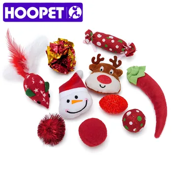 

HOOPET A Set of Pet Cat Toy Funny Interactive Plush Cat Rods Stick Decompression Christmas Toys For Cats Teaser Interactive