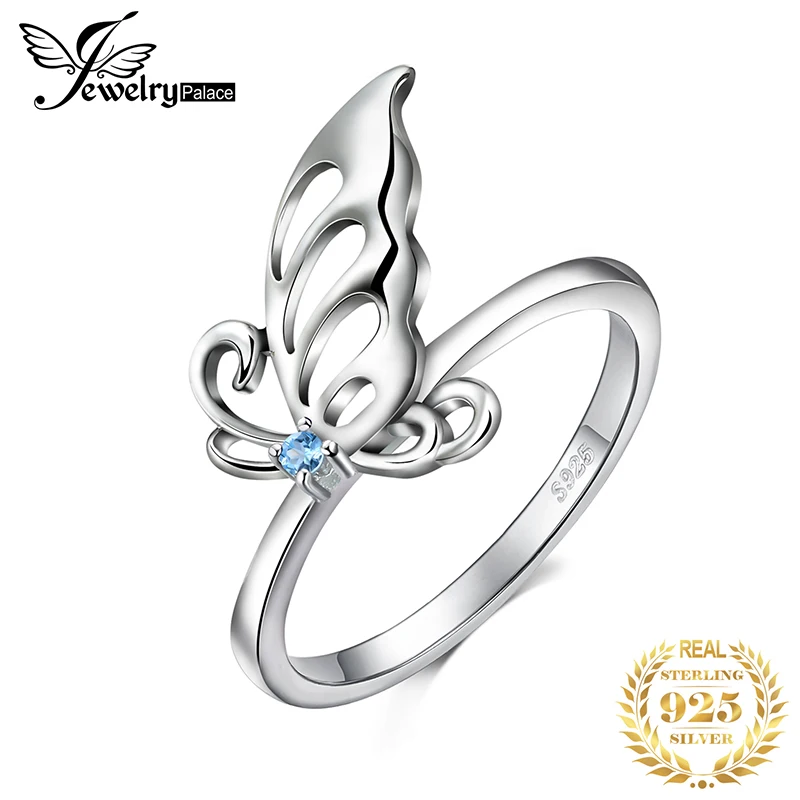 

JewelryPalace Butterfly Created Light Blue Spinel Statement Ring 925 Sterling Silve Ring for Women Jewelry Gemstone Fashion Gift
