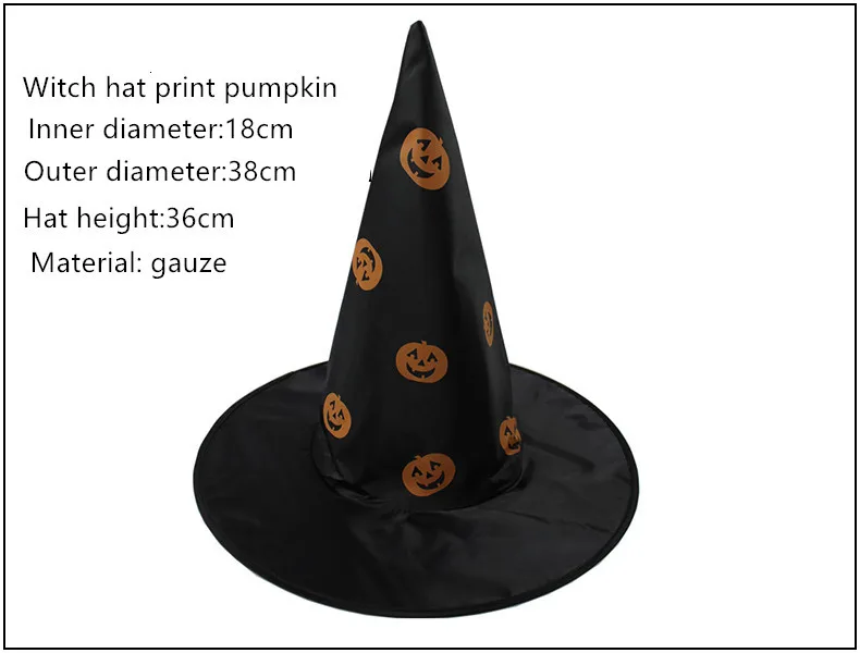 Вечерние шляпы для Хэллоуина, шляпа ведьмы, Шляпа Волшебника с принтом тыквы, Черная кепка с острым носком для детей