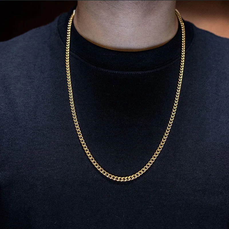 Vnox Cuban Chain Necklace for Men Women, Basic Punk Stainless Steel Curb Link Chain Chokers,Vintage Gold Tone Solid Metal Collar