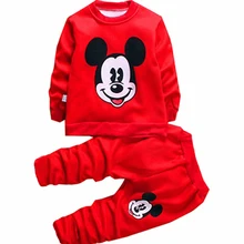 Комплект осенней одежды для маленьких мальчиков; зимняя одежда для девочек с Микки Маусом; комплекты для девочек с длинными рукавами; бархатная теплая детская зимняя одежда; спортивный костюм