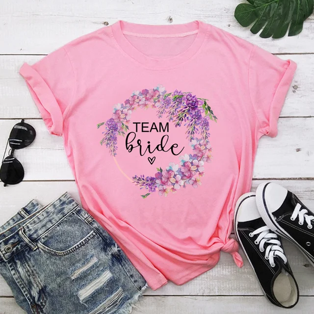 bachelorette team bride t shirt estonian wedding party ulzzang t-shirt cato women's tea bride short women tops drop ship Pink-12