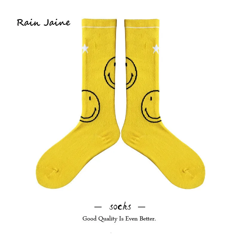 Harajuku Funny Winter Cute White Cool Cotton Black Socks Long Women Fashion Kawaii Smiley Face Streetwear Hip Hop Yellow Casual