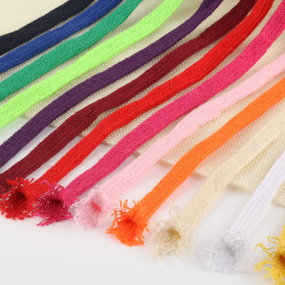 1CM Hollow Flat Rope Craft Sweatpants Cotton Rope Clothing Drawstring Color Sports Shoelaces Pants Waist Cap 5meters cotton rope