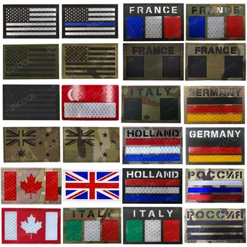 

Spain France Germany Italy Russia UK US Holland Flag Patches IR Infrared Tactical Army Military Reflective Flags Badges