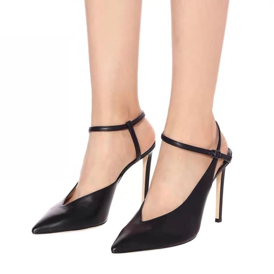 

Туфли женские на тонком высоком каблуке, искусственная кожа, пикантные вечерние туфли с острым носком и вырезами, выразительная обувь с узким ремешком