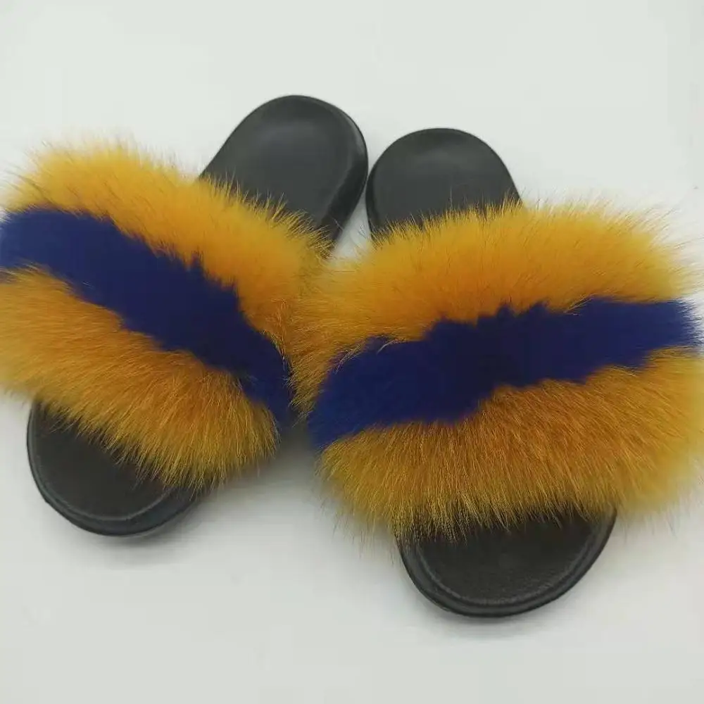 as the picture shows Летние пикантные женские шлепанцы из лисьего меха; меховые шлепанцы; женские пушистые шлепанцы; Разноцветные сандалии; пушистые Вьетнамки; обувь EVA; размеры - Цвет: as the picture shows