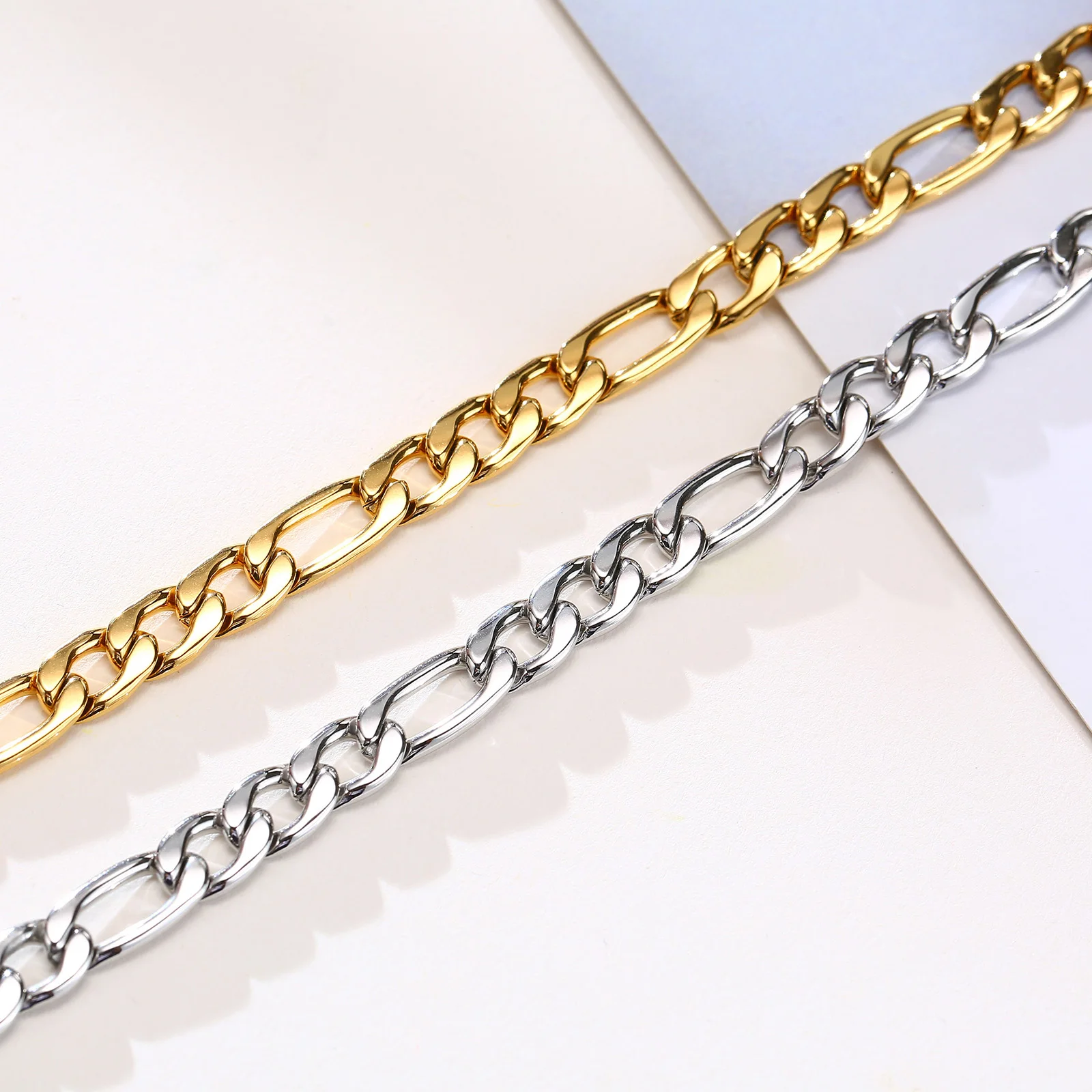 7MM Figaro Chain Bracelets for Men Women Simple Punk Stainless Steel Link Wristband Length Adjustable stainless steel bracelet chain bracelet