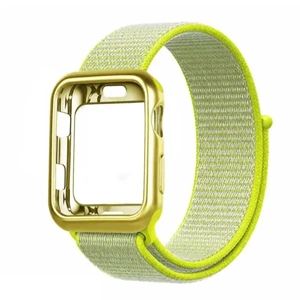 Ремешок для часов apple Watch band Спортивная петля correa apple watch 4 3 iwatch band 38 мм 42 мм 44/40 мм нейлоновый браслет+ чехол для часов - Цвет ремешка: Light yellow