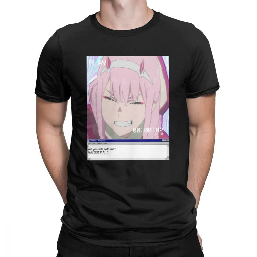 Darling In The FRANXX Zero Two T Shirt Men's Aesthetic Cotton T-Shirt Short Sleeve Clothing Humor Tops Plus Size Summer Tees | Мужская
