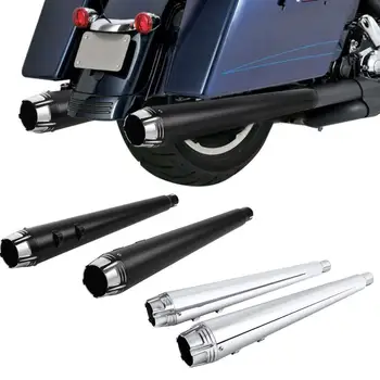 

Motorcycle Black/Chrome Megaphone Slip-On Mufflers Exhaust For Harley Touring Road King Bagger Dresser 95-16 15 14 13 12 11 10
