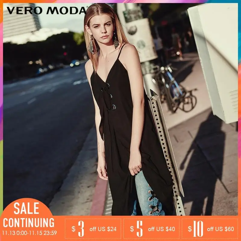 Vero Moda 2019 весна лето новое платье-комбинация с металлическим кольцом на шнуровке |