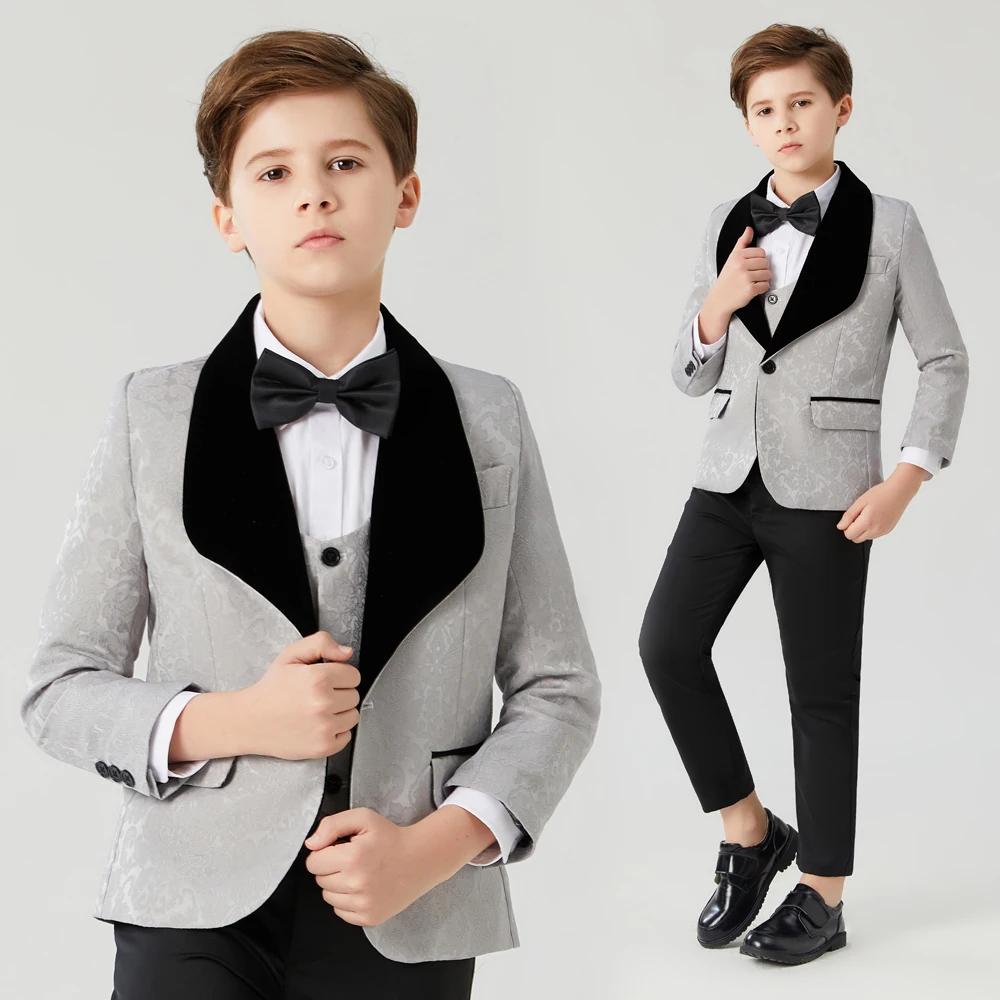 

New Wedding Suits For Boys Grey Suit Shawl Lapel Boys Mens Suits 3 Piece Boy's Formal Wear Slim Fit One Button