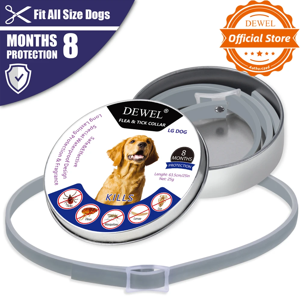 Dewel-Collar antipulgas y garrapatas para perros y gatos, accesorios impermeables, antipulgas, 8 meses de protección, repele los mosquitos