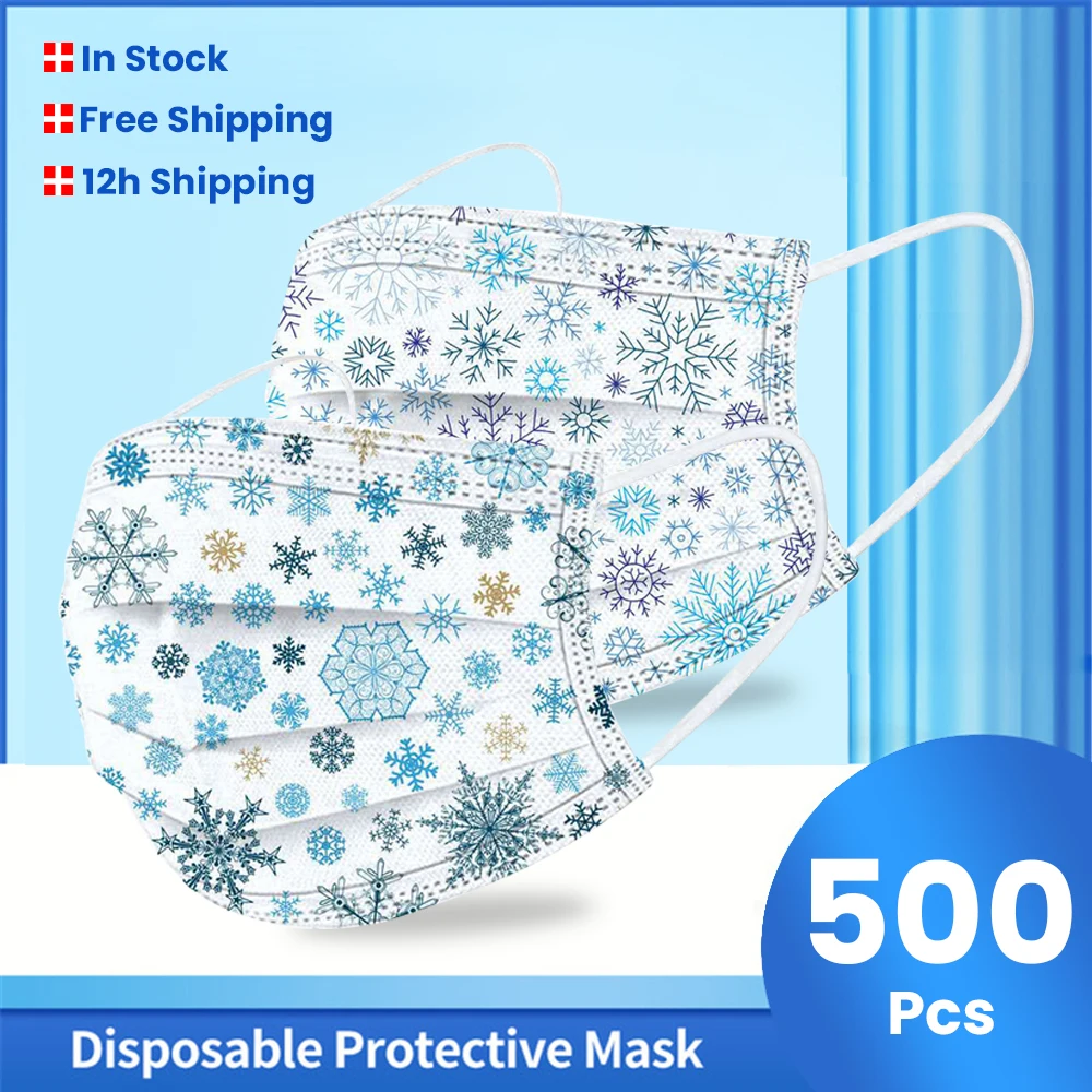 Fast Delivery Christmas Surgical Face Mask Christmas Snow pattern Mask Adult Disposable Face Mask Earhook Mascarillas 24h ship afbeelding