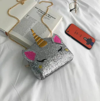 Raged Sheep Children's New Cartoon Cute Coin Purse Mini Personalized Sequin Chain Single Shoulder Bag Messenger Women Bag - Цвет: Silver