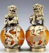 Chinese Old Double Silver Beeswax Dragon Kirin Statue | Дом и сад