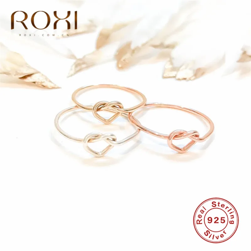 ROXI Минимальный узел кольца для женщин кольцо с полым сердцем парные кольца "любовь" Изящный Тонкий 925 серебро Ювелирная Свадебная лента подарки