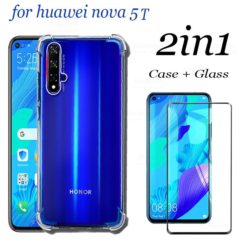 2in1 Shockproof cover for huawei nova 5t huawey nova 5t case Soft TPU Silicone cases for huawei nova 5t t5 t glass back fundas