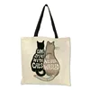 Lovely Pattern Women Totes Cute Cartoon Cats Image Printed Handbag Eco Linen Fashion Traveling Practical Shoulder Bag Lady ► Photo 3/6