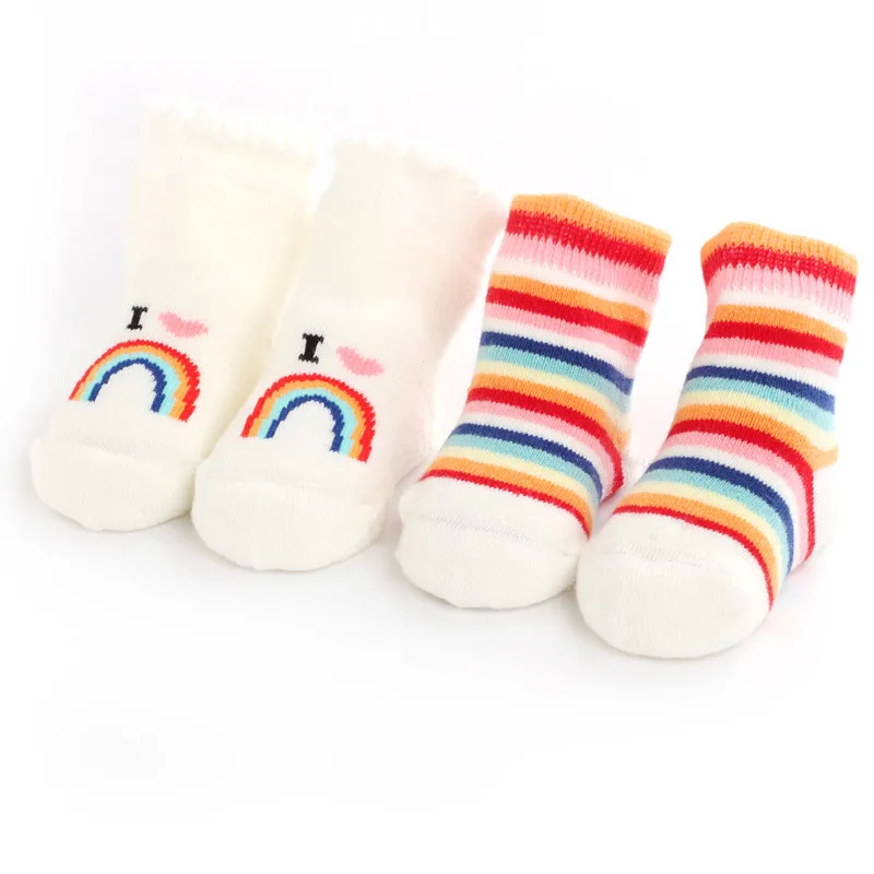 Радужные зимние Утепленные милые Нескользящие носки-тапочки «люблю мама папа» детские модные носки с рисунками