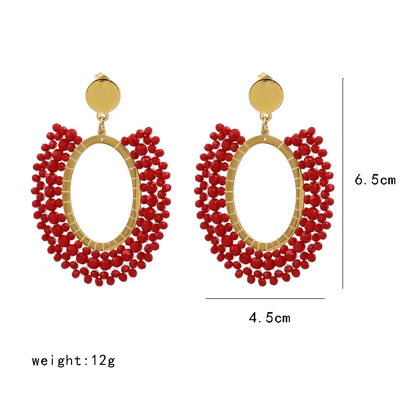 JUJIA 2020 New Ethnic Geometric Pendant Earrings Beaded Drop Earrings Unique Design Resin Acrylic Hanging Dangle Earring Brincos