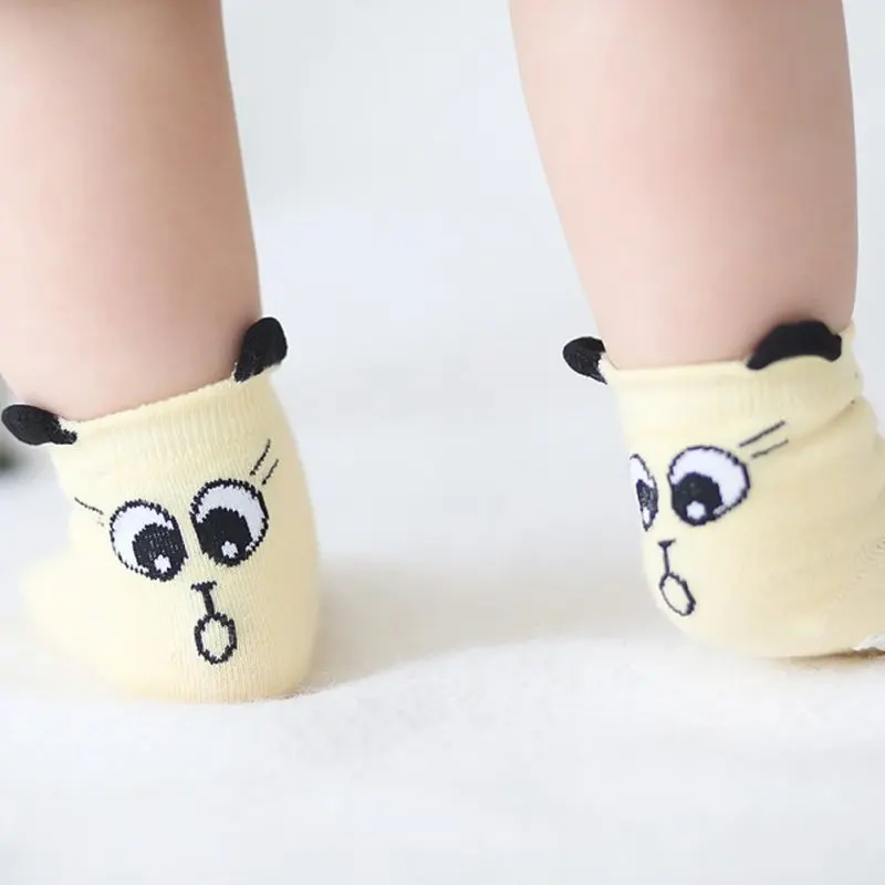 10 цветов, хлопковые носки для новорожденных носки для малышей с героями мультфильмов нескользящие носки для младенцев - Цвет: Yellow Cat