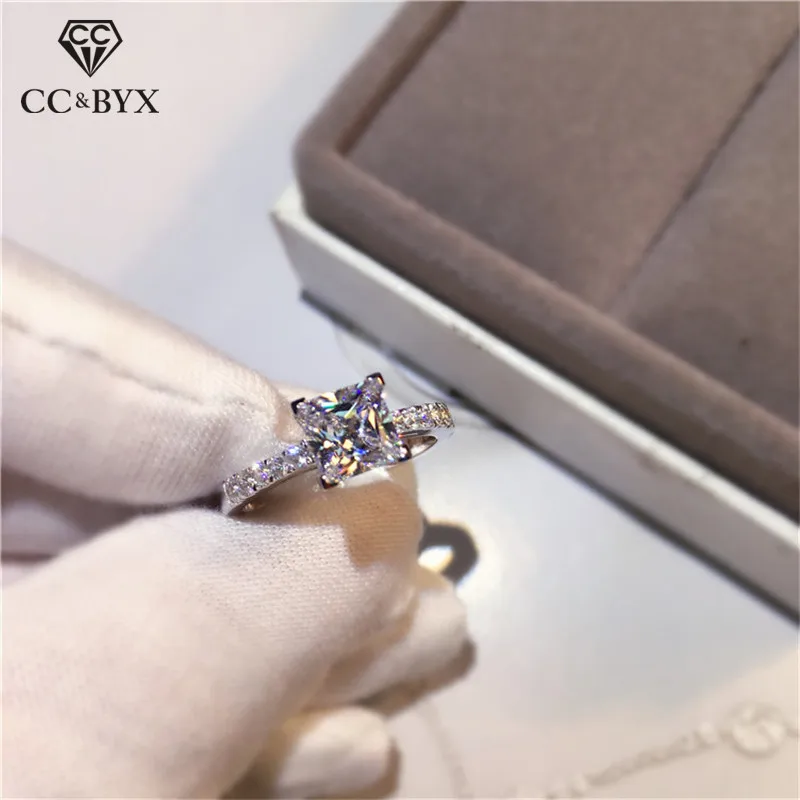 CC Rings For Women 925 Square Cubic Zirconia Stone Ring Bridal Wedding ...