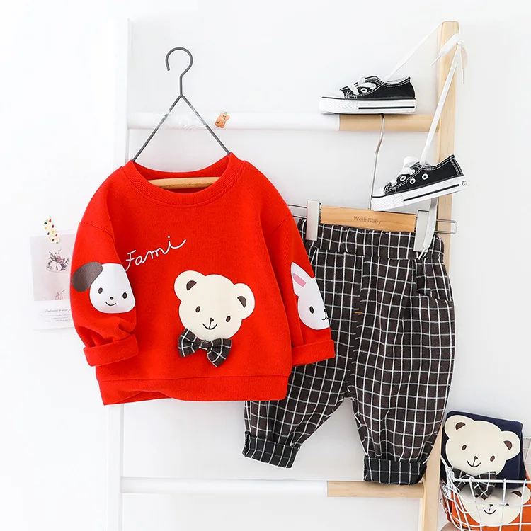Комплект одежды для маленьких девочек осенне-зимняя одежда для маленьких мальчиков, футболка с надписью+ штаны, одежда, одежда костюм для новорожденного - Цвет: red
