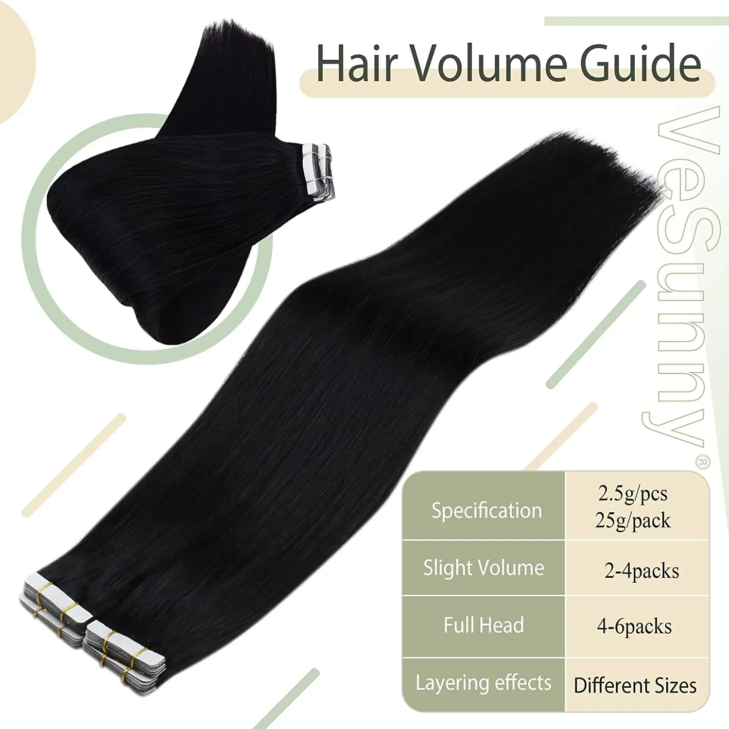 Vesunny Skin Weft Tape in Hair Remy Hair Seamless Tape For Hair Extensions Color Black Silky Straight Real Human Hair  Adhesive