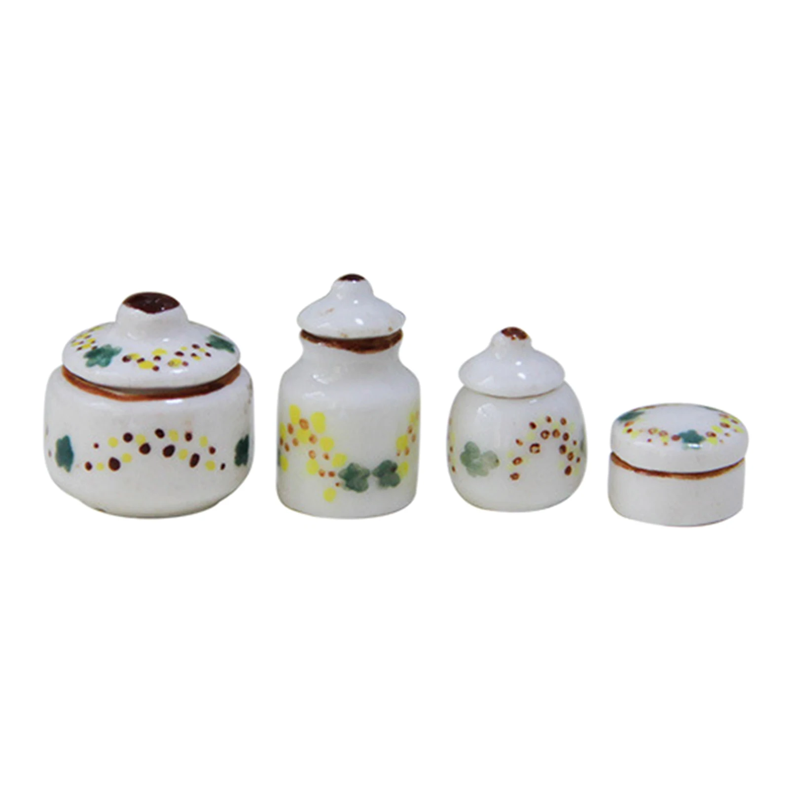 4PCS 1/12 Dollhouse Miniature White Porcelain Pots Cans Kitchen Seasoning Jar Ceramic Tableware Dollhouse Accessories