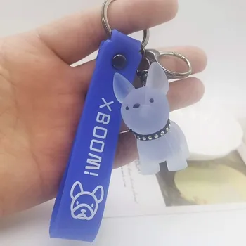 

Creative Crystal French Fighting Dog Car Keychain For Men Transparent Resin Couples Key Chain Girl Women Bag Pendant Decoration