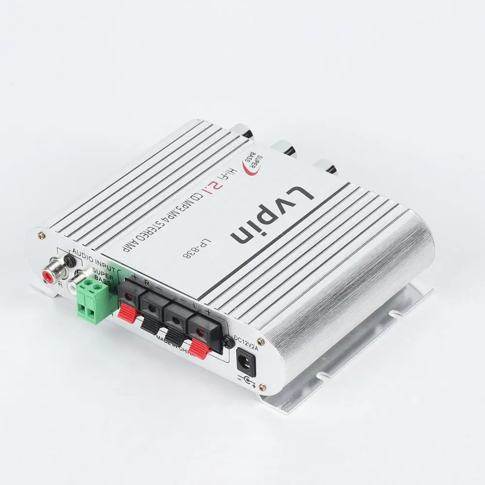 LP-838 портативный усилитель мощности Hi-Fi 2,1 MP3 радио аудио стерео бас усилитель динамиков плеер для дома автомобиля Мотоцикл черный белый