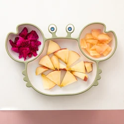 Plato de cena de silicona para bebé, vajilla de alimentación de grado alimenticio, tazón de dibujos animados de cangrejo, plato de entrenamiento de alimentación, suministros para bebé sin BPA